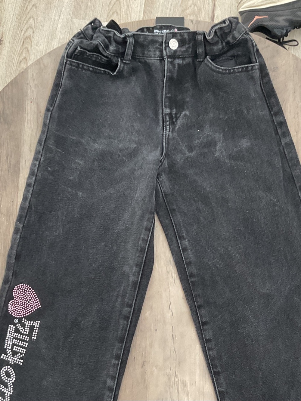 Forever 21 Washed Black Girls' Jeans with Pink Rhinestone Heart